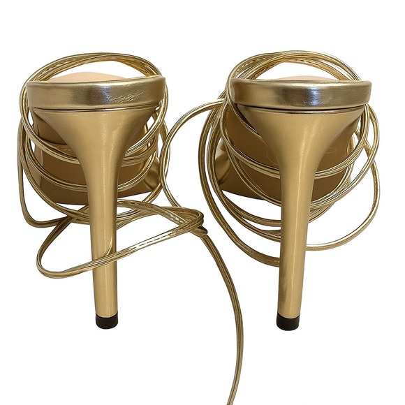 ✨ Gold Strappy High Heel Sandals with Sparkly Bow – Size 42 - Picture 4 of 4